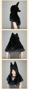 Chapeau en peluche tête de loup noir capuche Halloween cosplay costume masque animal