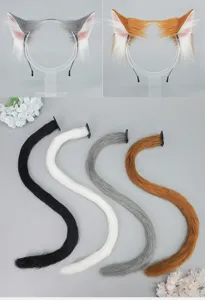 Ensemble serre-tête oreilles de chat et queue en peluche pour cosplay, accessoires de costume.