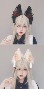 Cerchietto orecchie di lupo gatto cosplay anime con nappe fiori accessori capelli gotico scuro