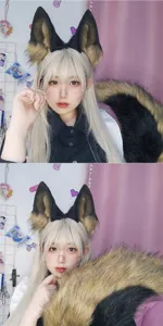 Handmade cosplay animal ear and tail set german shepherd wolf costume hair hoop accessory props