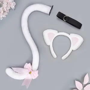 Lolita Anime Cosplay Στήριγμα Κεφαλής με Αυτιά Γάτας Και Σετ Βελούδινης Ουράς Χαριτωμένο Kawaii Γατάκι Αυτιά Στεφάνι Μαλλιών Με Φιόγκος Καμπάνα Αξεσουάρ