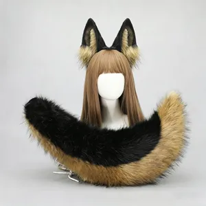 Χειροποίητο σετ αυτιά και ουρά ζώων cosplay, αφράτη στέκα αυτιών λύκου σκύλου για πάρτι.