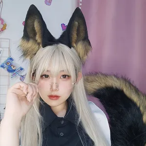 Χειροποίητο σετ αυτιών και ουράς ζώων cosplay αξεσουάρ κοστουμιών λύκου για πάρτι.