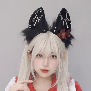 Cerchietto con orecchie da lupo gotico scuro per cosplay, accessorio per capelli peluche.