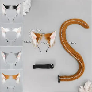 Ensemble de costume de cosplay avec serre-tête oreilles de chat et queue, accessoires en peluche.