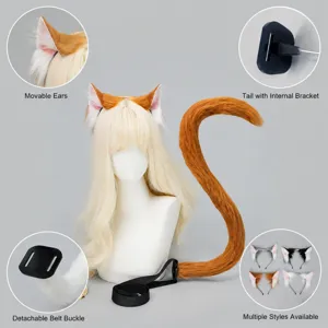 Ensemble perruque et queue cosplay oreilles de chat renard, accessoires pelucheux anime faits main.
