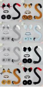Cosplay faux fur cat animal ears tail choker and wristband costume set details view
