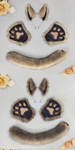 Werewolf animal ears headband paw gloves and tail set for Halloween costume props.