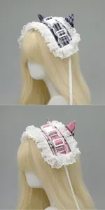 Serre-tête dentelle oreilles de chat Lolita sous-culture rétro à carreaux mignon
