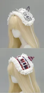 Serre-tête oreilles de chat Lolita japonais avec dentelle carreaux accessoire mignon