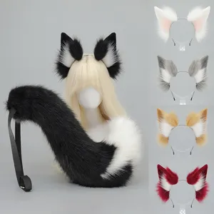 Handmade Plush Fox Ears Headband And Tail Set Anime Cosplay Costume Accessories Halloween Party Fox Ear Tail Props