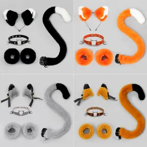 Anime Cosplay Cat Ears Tail Choker Collar Paw Wristbands Plush Set Costume Accessories
