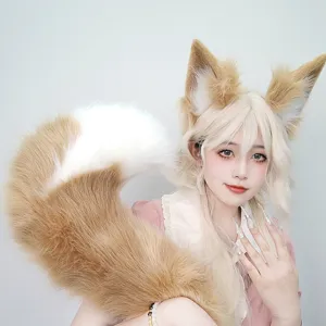 Handmade fox ears headband and fluffy tail cosplay set for Halloween and anime events.