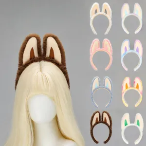Serre-tete oreilles d'elfe peluche mignon animal duveteux pour lavage visage fete tous