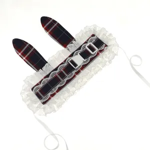 Serre-tête carreaux Lolita dentelle vintage oreilles de lapin accessoire sous-culture japonaise