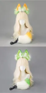 Set cerchietto con orecchie da animale in pelliccia sintetica e coda per cosplay.