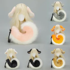 Halloween Cute Animal Ears Headband And Fluffy Tail Set Plush Dog Ear Hair Hoop Cosplay Costume Party Accessories