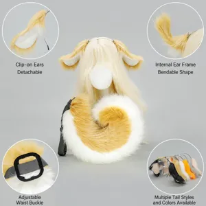 Halloween dog ears and tail cosplay prop set, simulation plush lop-eared headband and tail.