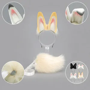 Plush rabbit ear headband and tail cosplay costume set for anime conventions and stage shows.