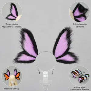 Halloween elfe oreilles d'animaux serre-tête cosplay papillon moelleux accessoire de fête