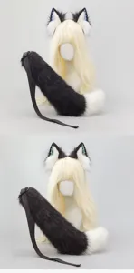 Punk donkere wolf oren haarband en harige vos staart set perfect voor cosplay, comic con en Y2k stijl.