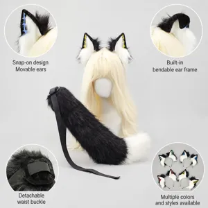 Punk donkere wolf oren haarband en staart cosplay set nepbont y2k subcultuur kostuum rekwisieten