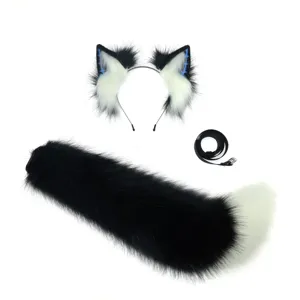 Punk donkere stijl wolf oor hoofdband en pluizige vos staart cosplay kostuum set anime.