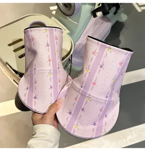 Electric scooter handlebar sun protection covers, purple floral anti-UV riding hand gloves.