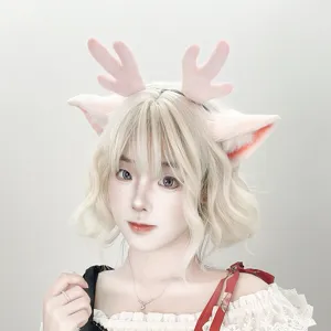 Cerchietto di peluche con corna di cervo e orecchie per cosplay morbido e carino.