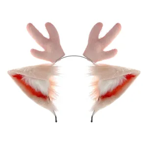 Cerchietto in peluche con corna di cervo e orecchie di animale, ideale per cosplay e fiere.