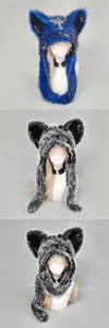 Gothic punk plush cat ear hat with metal cross chain, dark winter warm furry fashion hat.