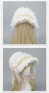 Lolita handmade straw bonnet hat lace ribbon pastoral style cute sweet headwear accessory