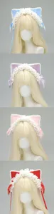 Sweet Lolita lace cat ear headband KC with bow, featuring multi-color variants for cute style.