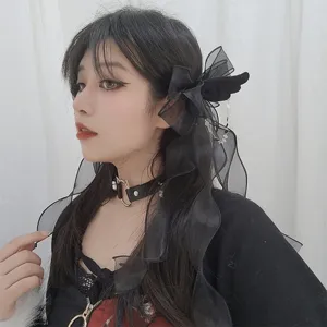 Black angel wings hair clip and gothic choker for women, cute Y2K lolita dark side hair clip.