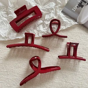 Pinzas de Pelo Rojas Elegantes Pinzas de Tiburón de Resina Acrílica Grandes Accesorios de Pelo de Fiesta para Mujeres