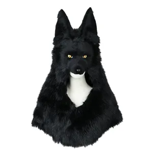 Halloween loup noir peluche chapeau masque cosplay carnaval animal fausse fourrure coiffe