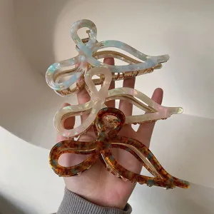 Acetate Alloy Bow Knot Hair Claw Clip Large Mermaid Pearl Marble Print Shark Clip Elegant Styling Accessory For Women
