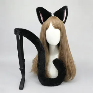 Japanese Anime Cosplay Animal Ears And Tail Set Plush Cat Ear Headband And Tail Party Costume Accessories