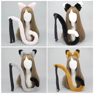 Cute faux fur cat ear headband and tail set for cosplay, anime party, and daily dress up.