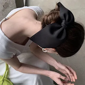 Oversized Bow Hair Clip For Women Elegant Satin Fabric Black White Sweet Ribbon Spring Clip Hair Accessories Hairpin