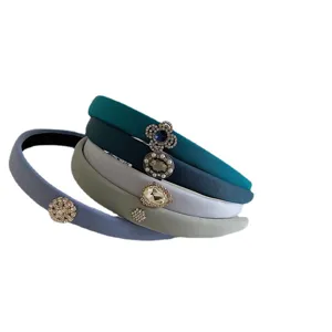 Elegant Korean sponge headbands with sparkling rhinestone accents in blue grey tones