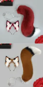 Set de cosplay oreilles de renard en peluche et grande queue duveteuse pour Halloween.