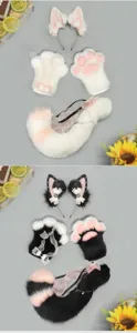 Handmade fox cat ears paws and plush tail cosplay set for anime convention party animal costume