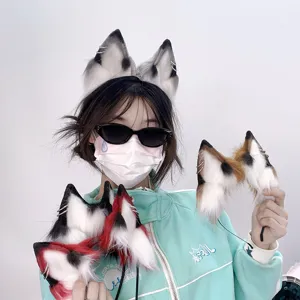 Ensemble serre-tête oreilles de renard et queue en peluche pour cosplay Halloween, accessoires.