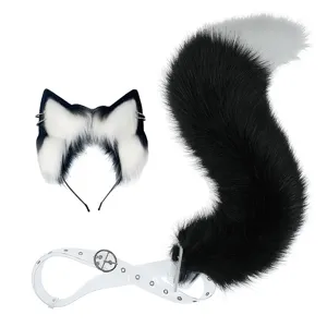 Halloween peluche chat renard oreilles bandeau et queue moelleuse cosplay ensemble noir