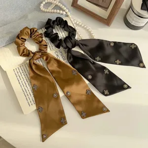 Elastico per Capelli con Nastro in Raso Vintage Francese Elegante Strass in Lega Fiocco Corda per Capelli Donna Accessori