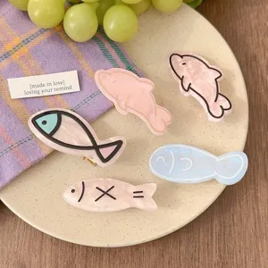 Süße Fisch- und Delfin-Haarspangen der Dopamin-Ozean-Serie in bunten Pastellmustern