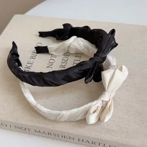 Elegant pleated silk-like fabric headbands with bow details for women sweet hair accessories