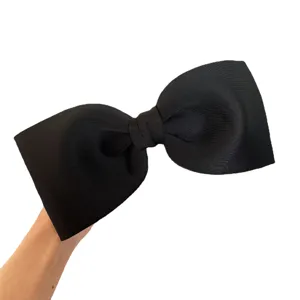 Large black oversized bow hairclip for women, elegant fabric spring clip hair accessory