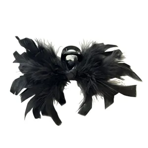 Elegant black ostrich feather hair claw clip for women's aesthetic hairstyle accessory